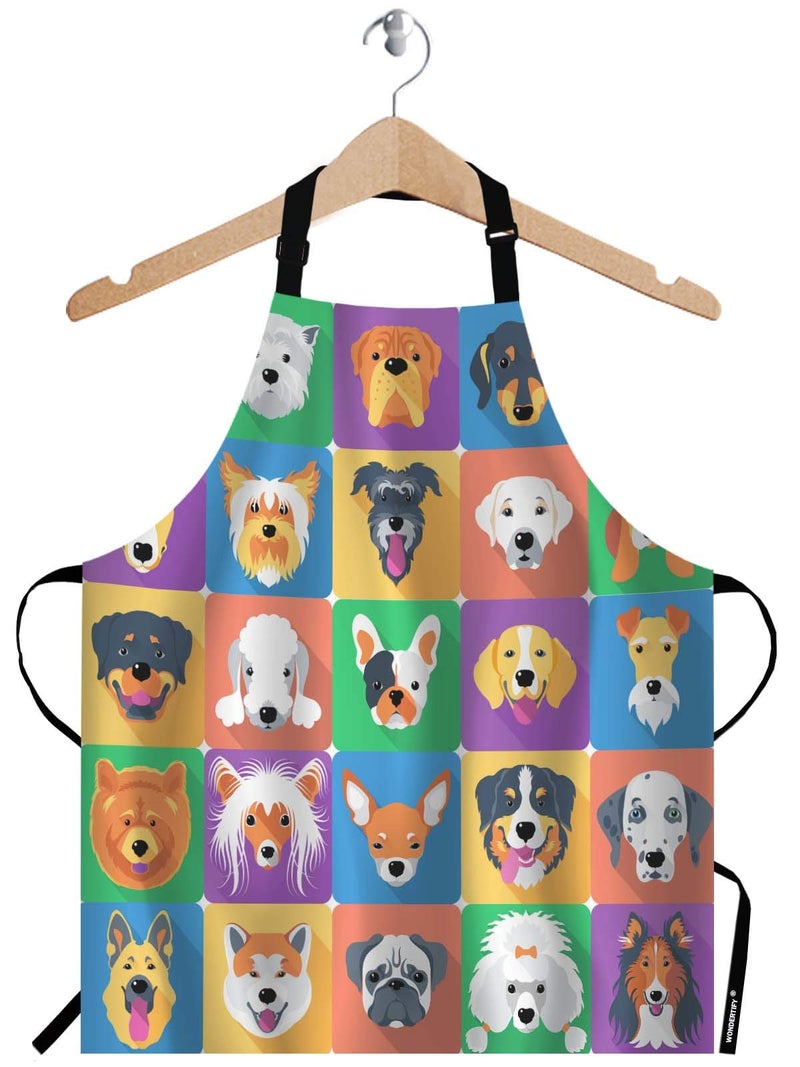 WONDERTIFY Dog Apron,Various Breed Family Pet Dog Collection Picture Bib Apron with Adjustable Neck for Men Women,Suitable for Home Kitchen Cooking Waitress Chef Grill Bistro Baking BBQ Apron - Image 1